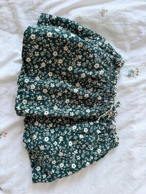 Green Floral Elastic Waist Skort